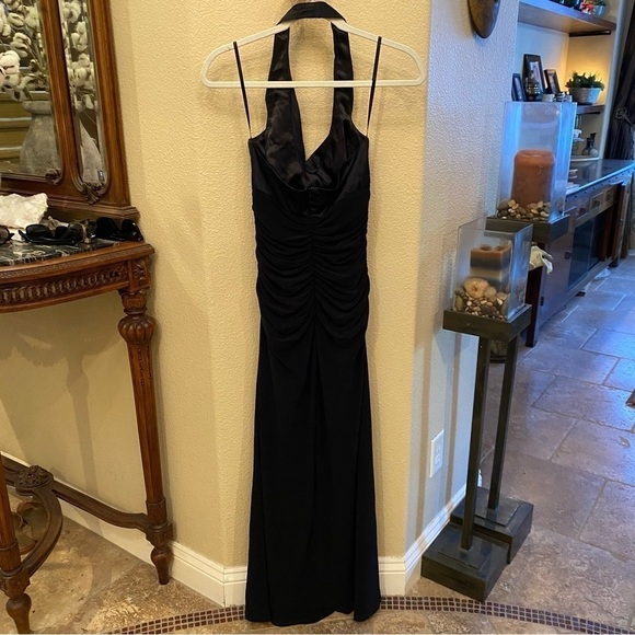 Vtg LAUNDRY Women Black Halter Y2K Maxi Ruched Party Dress Size 6-Made in USA - Picture 5 of 10